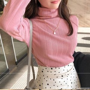 [SOLD] NWT CHERRYKOKO Turtleneck Ribbed Slim-Fit Top (Pink, One Size)
